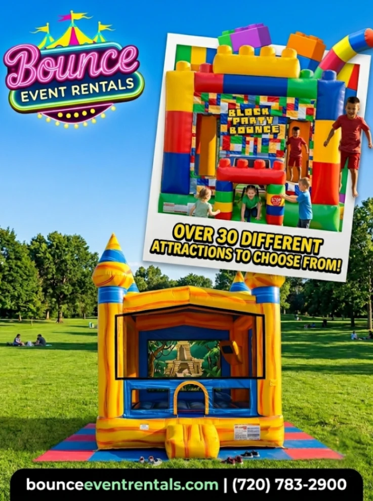 Block And Volcano Bounce House rental for Evergreen CO events in ZIP code 80439