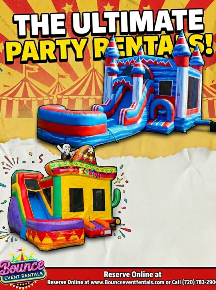 Fiesta Bounce Slide And Flash Mega Bounce Slide rental for Evergreen CO events in ZIP code 80439