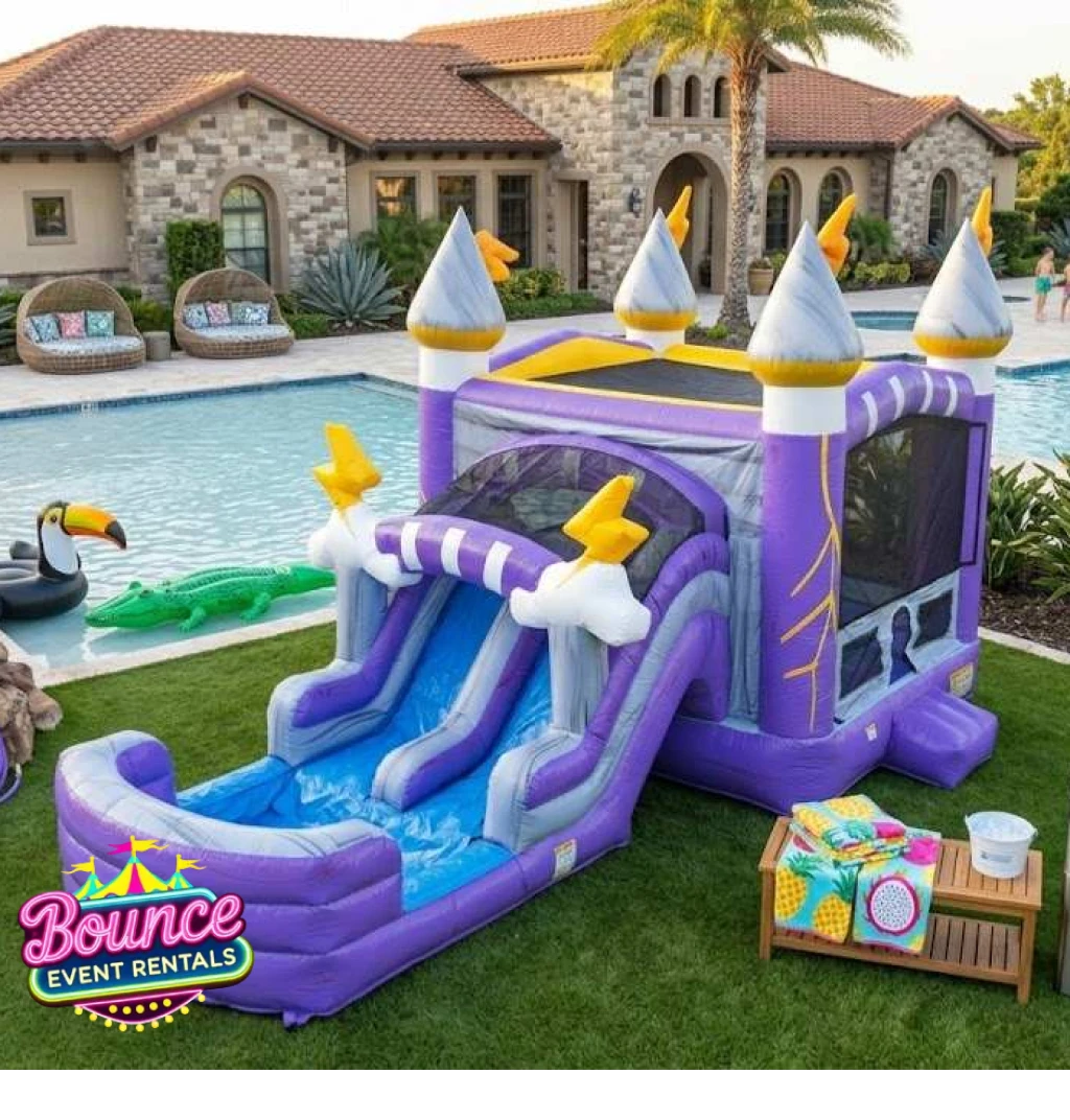 Purple Thunder Bounce House Dual Slides rental for Evergreen CO events in ZIP code 80439